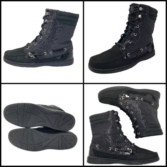 Sperry Top Sider Glitter Hiker Fish Boots, Size 9M, Black - Picture 1 of 10
